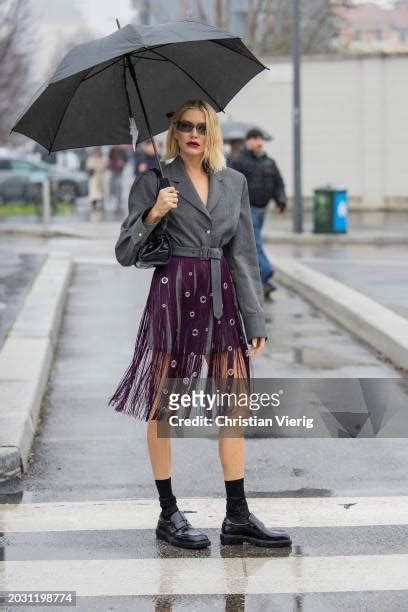 elena perminova prada jacket|Elena Perminova wears grey belted jacket, burgundy skirt with.